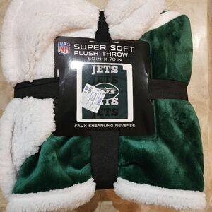 New NFL Jets Green and White Plush Throw Blanket 60x70
